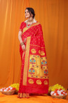 Red color soft kanchipuram silk saree with golden zari weaving work