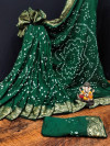 Dark green color pure hand bandhej saree with printed work