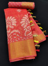 Gajari color soft cotton saree with printed work