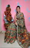 Multi color soft cotton saree with printed work