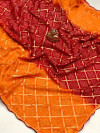 Orange & Red color soft cotton saree with printed work