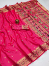 Rani pink color paithani silk saree with golden zari weaving work