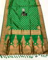 Green color banarasi silk saree with golden zari weaving work