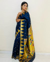 Navy blue color soft paithani silk saree with golden zari weaving work
