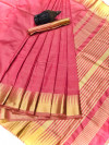 Pink color soft assam silk saree with zari weaving work