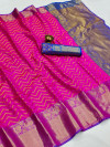Rani pink color kanchipuram silk saree with zari work