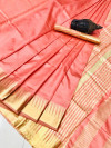 Peach color soft assam silk saree with zari weaving work