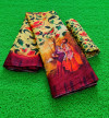 Multi color linen saree with kalankari printed work