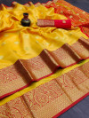 Yellow color soft lichi silk saree with golden zari weaving work