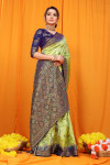 Pista green color balatan silk saree with zari weaving work