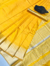 Yellow color soft assam silk saree with golden zari weaving work