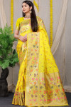 Light yellow color soft kamchipuram silk saree with zari work