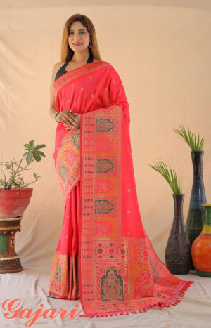 Embellished Bandhni Dola silk Saree And Lace Border With Banglori Blouse ( gajari)