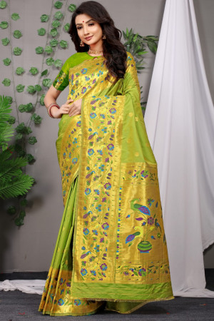 Buy the beautiful Pear Green Regal Paithani Saree online-Karagiri