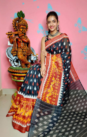 Multi color soft cotton saree with printed work