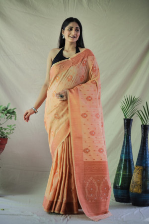 Peach Party Wear Woven Silk Saree Saree 4645SR04