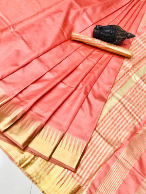 Peach color soft assam silk saree with zari weaving work