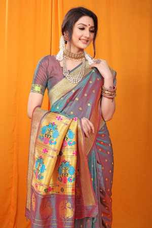 Taant Cotton Silk Yellow Jacquard Saree With Blouse Net sadi Banarasi DOLA  SILK Litchi Silk Satin
