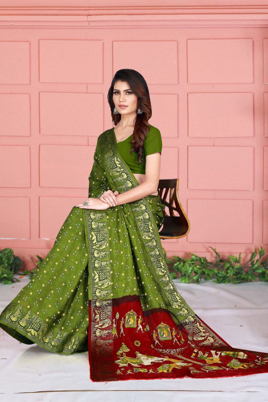 Buy Mehndi Silk Sarees Online for Women in USA