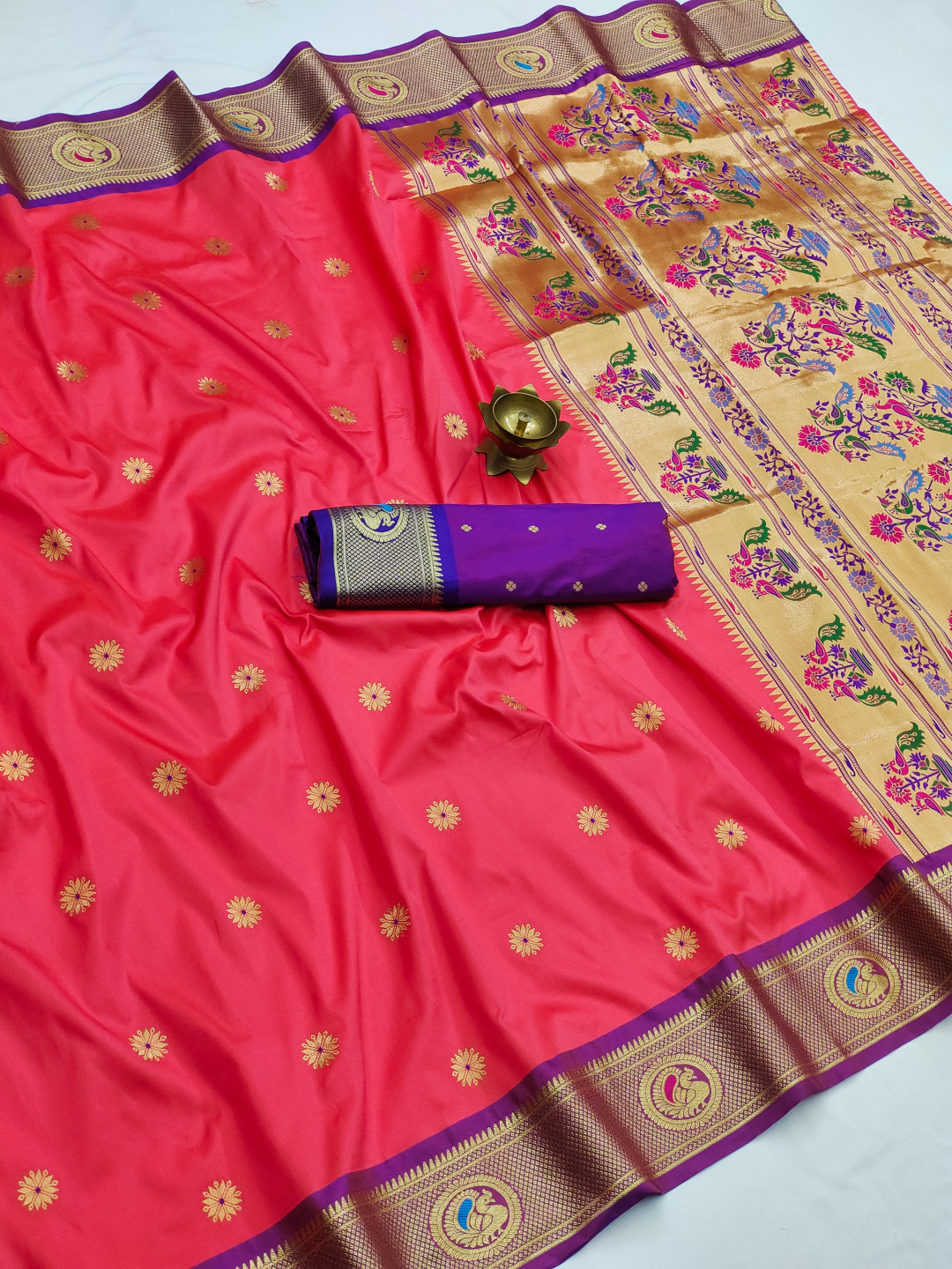 Gajari color paithani silk saree with zari weaving work