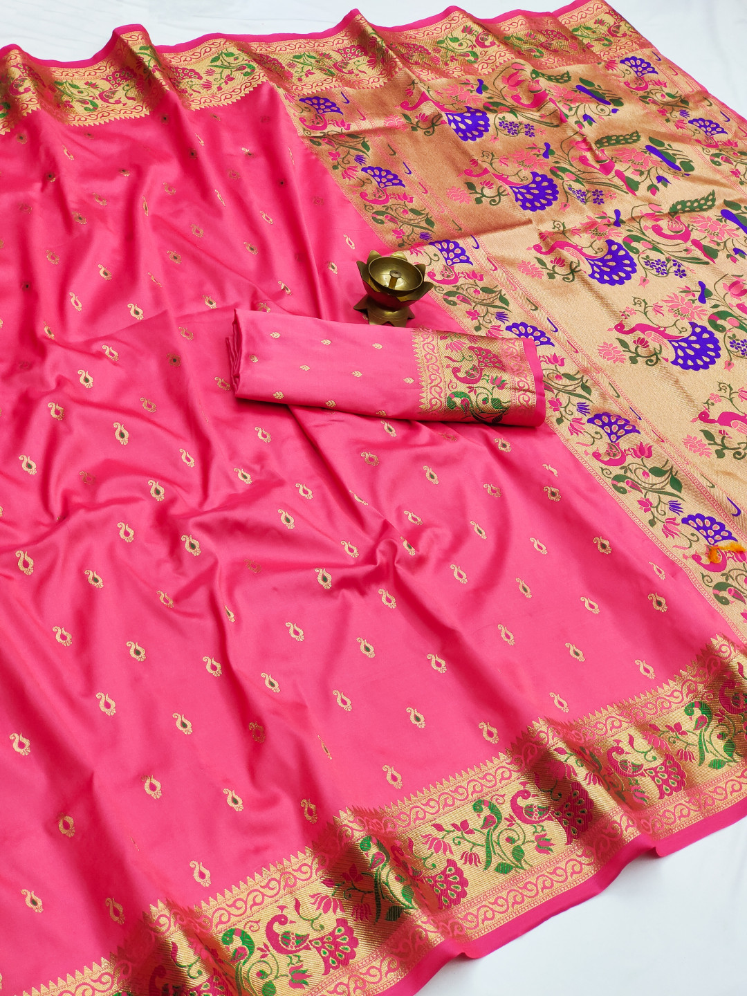 Gajari color paithani silk saree with zari weaving work