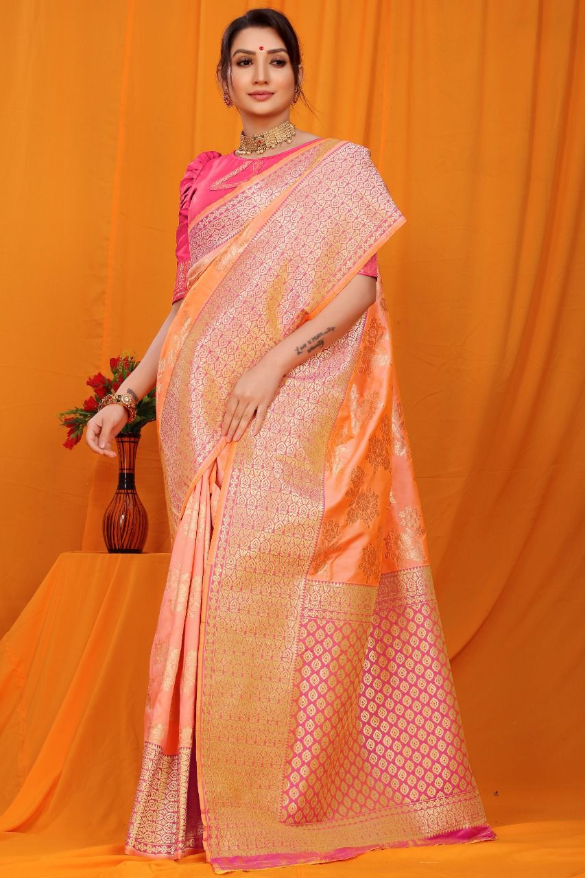 Orange kanchipuram silk sarees online shopping dvz0001929 - Dvanza.com