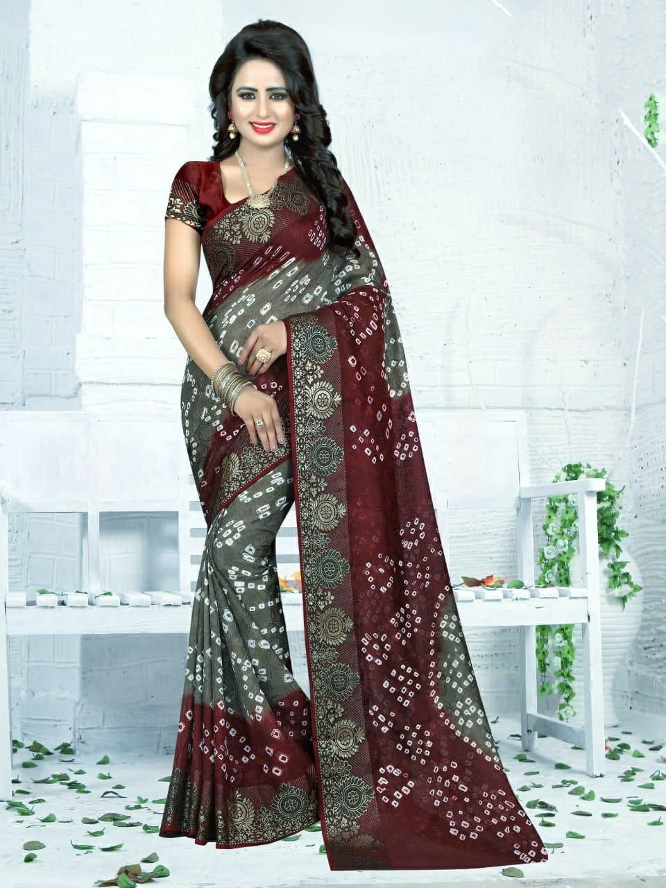 Multi color soft bandhej silk saree