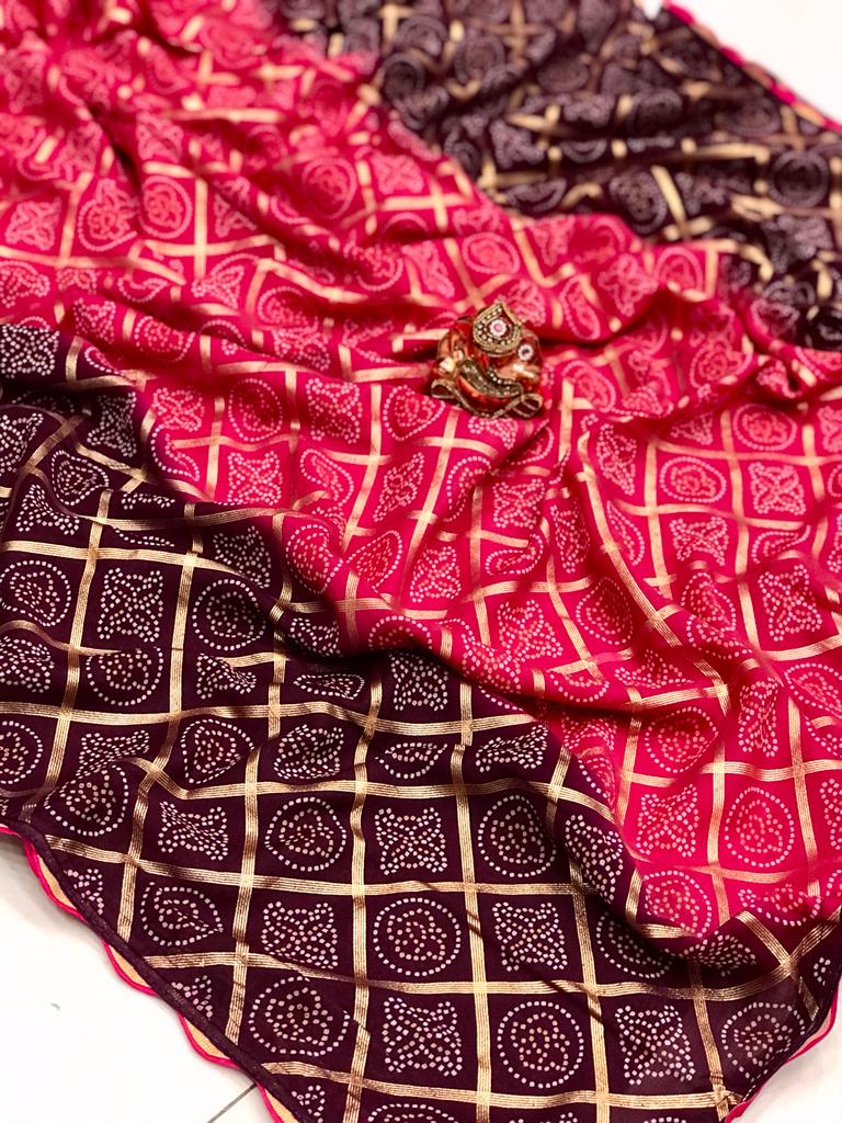Pink & Magenta color soft cotton saree with printed work