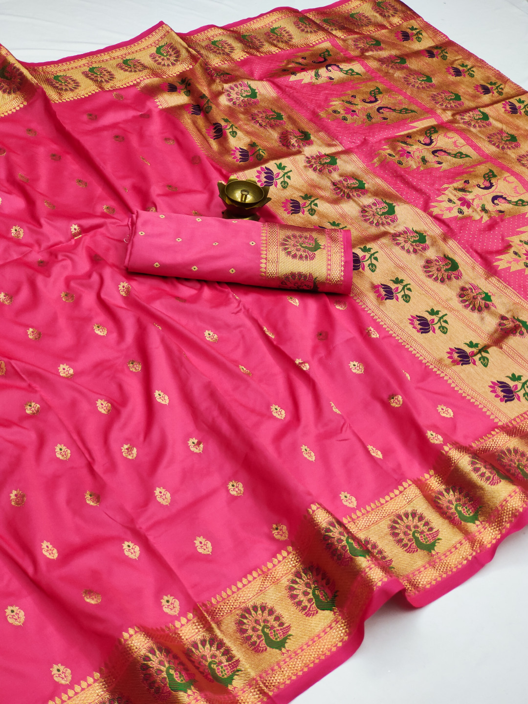 Gajari color paithani silk saree with zari weaving work