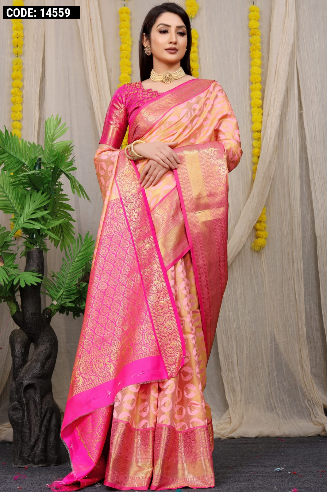 Rani Pink Designer Dola Silk Saree | Kolour