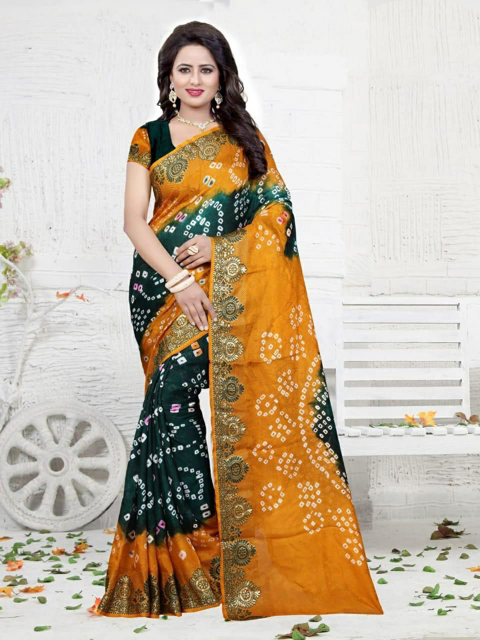 Multi color soft bandhej silk saree
