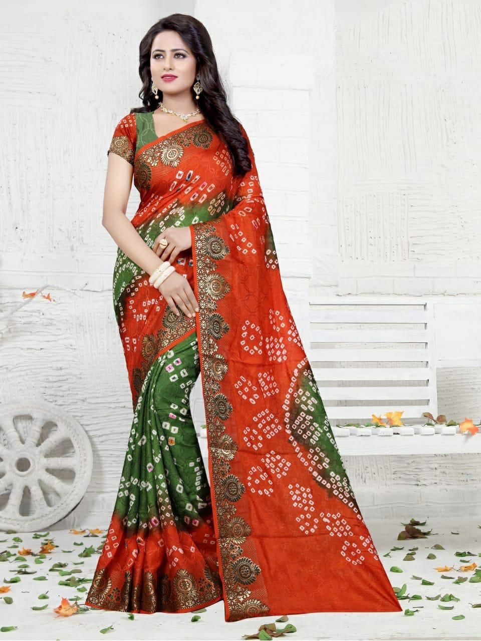 Multi color soft bandhej silk saree