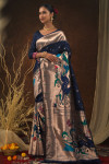 Navy blue color phithani silk saree with zari weaving work