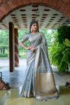 Gray color maheshwari silk saree with zari weaving work