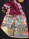 Magenta color tussar silk saree with kalamkari printed work