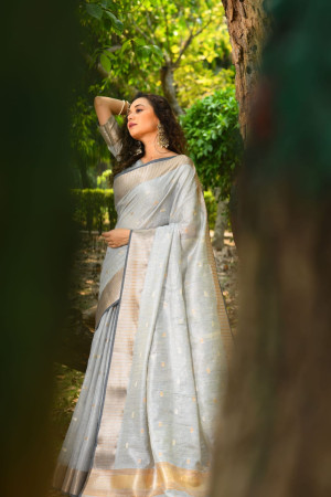 Buy Amazing Grey Heavy Lace Work Silk Reception Wear Saree - Zeel Clothing