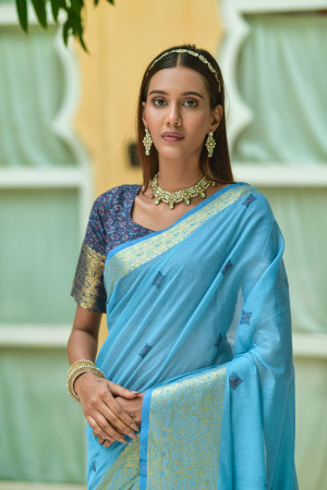 Blue Georgette Embroidered Saree Set Design by Summer by Priyanka Gupta at  Pernia's Pop Up Shop 2024