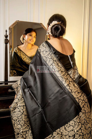 The Classic Black Banarasi Silk Saree with a Multi-Colored Twist – YNF