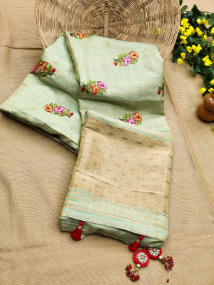 Buy online Pure Tissue Silk Saree with Kashmiri Embroidery Work - Light  Green-AF928