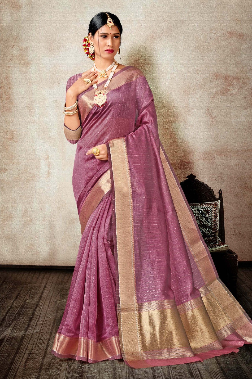 Peach Color Silk Classic Saree