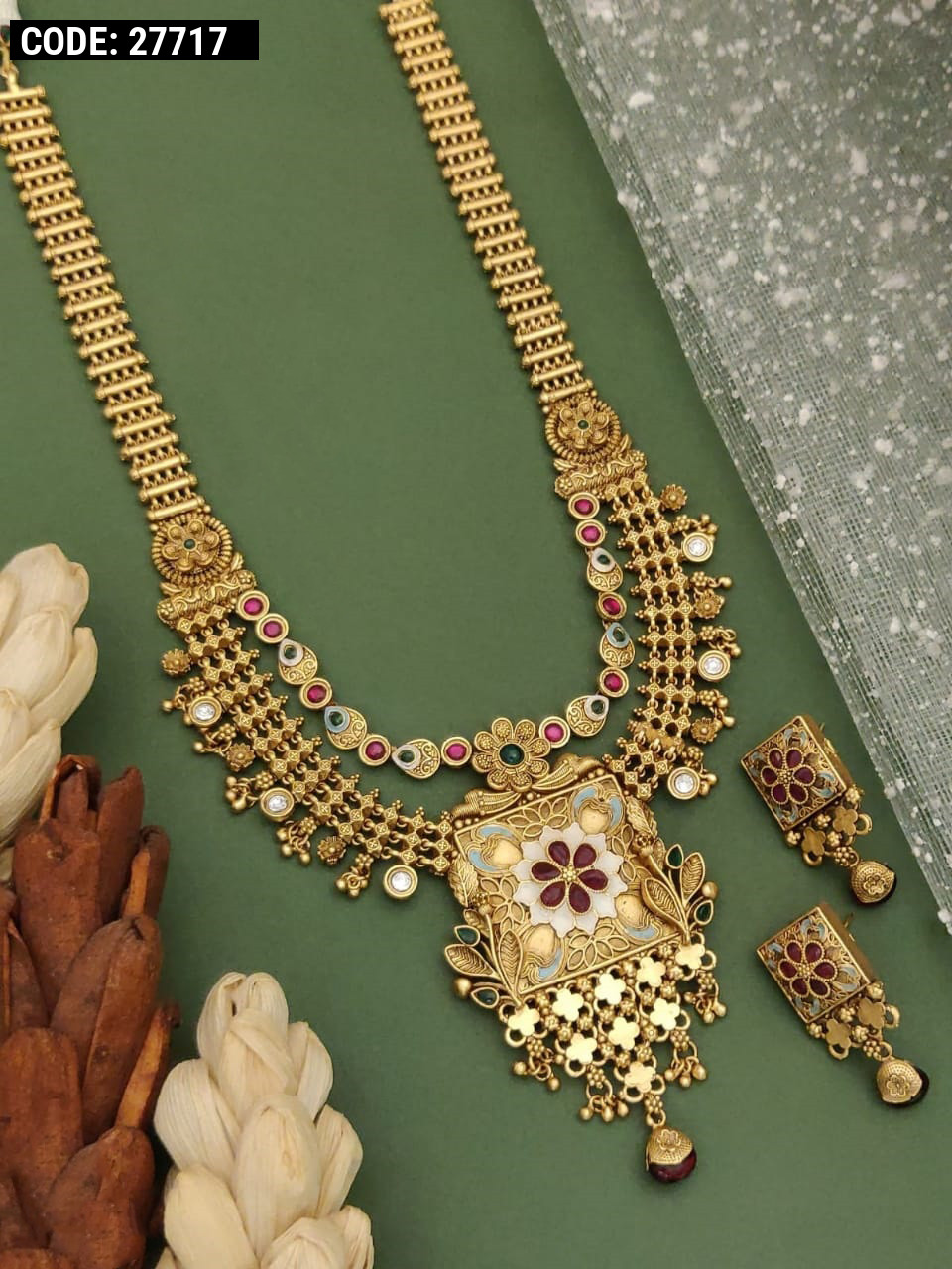Buy Antique Long Necklace With Matte Gold Plating 209881 | Kanhai Jewels