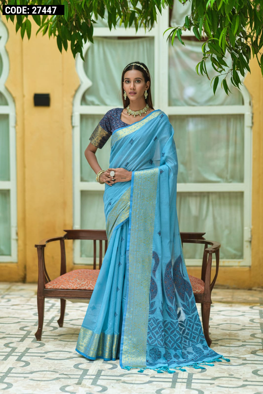 Sky Blue Color Digital Patola Printed Dola Silk Saree - Clot