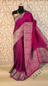 Pink color banglori handloom Raw Silk weaving work saree