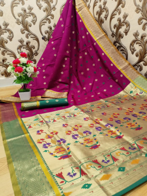 Magenta color paithani silk weaving work saree