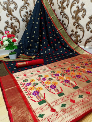 Black color paithani silk weaving work saree