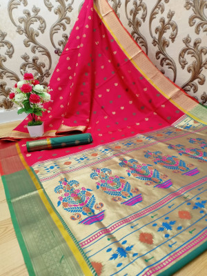 Red color paithani silk weaving work saree
