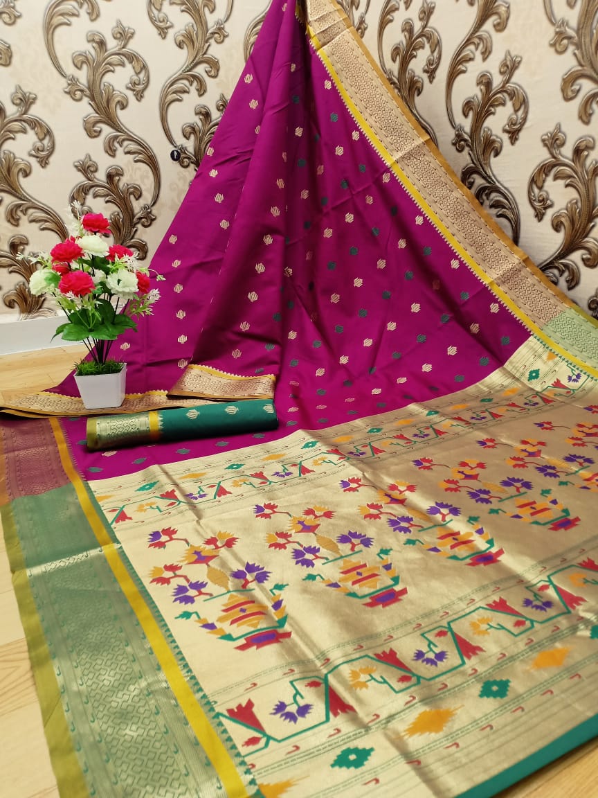 Magenta color paithani silk weaving work saree