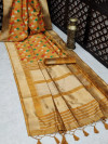 Mustard yellow color kadampalli tussar silk saree with zari woven work
