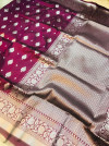 Magenta color soft kanchipuram silk saree with silver zari weaving work