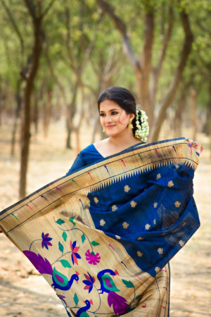 Buy NAvy Blue Pure Silk Festival Wear Paithani Saree Online From Wholesale  Salwar.